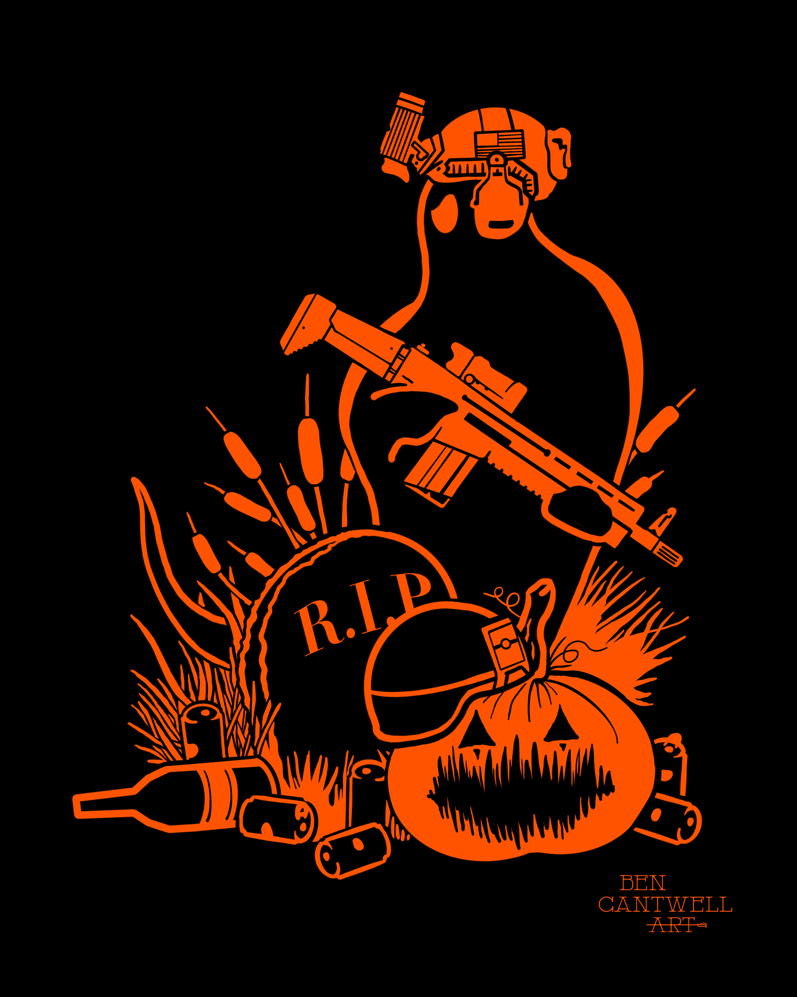 Spooky Halloween Ghost with Rifle