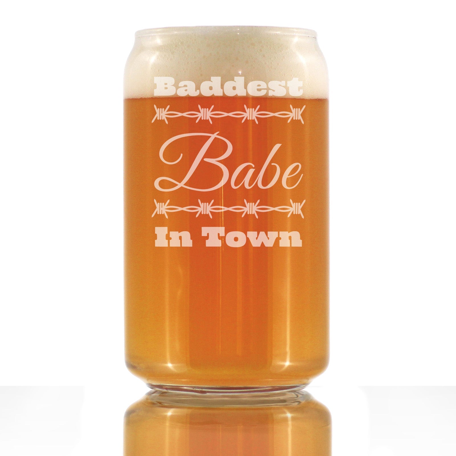 Baddest Babe in Town Engraved Beer Can Glass Gifts Gifts for Women with Attitude Beer Can Shaped Pint Glass - 16oz