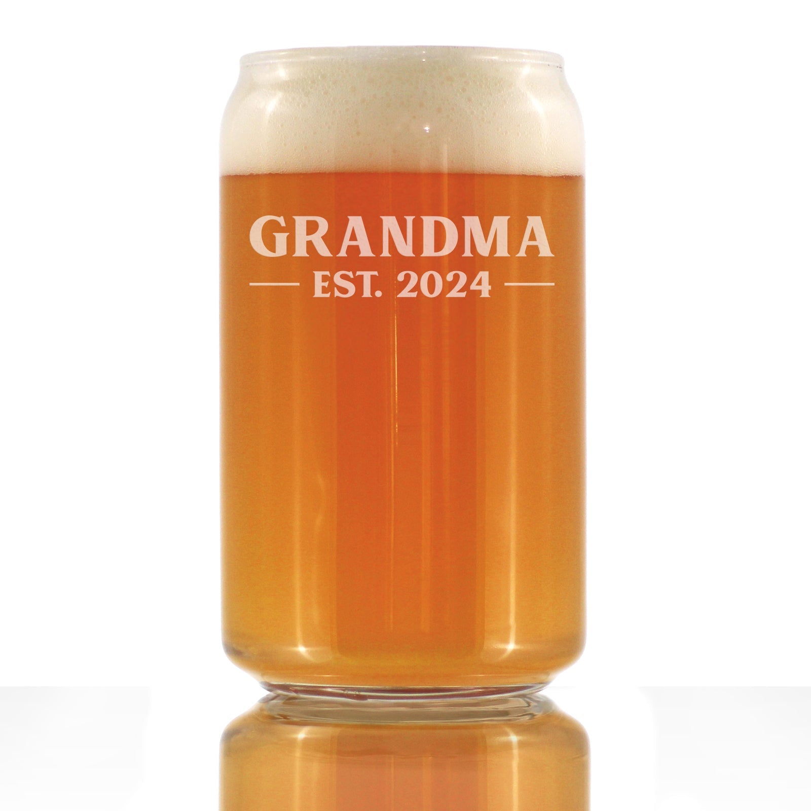 Grandma Est 2024 - New Grandmother Beer Can Pint Glass Gift for First Time Grandparents - Bold 16 Oz Glasses