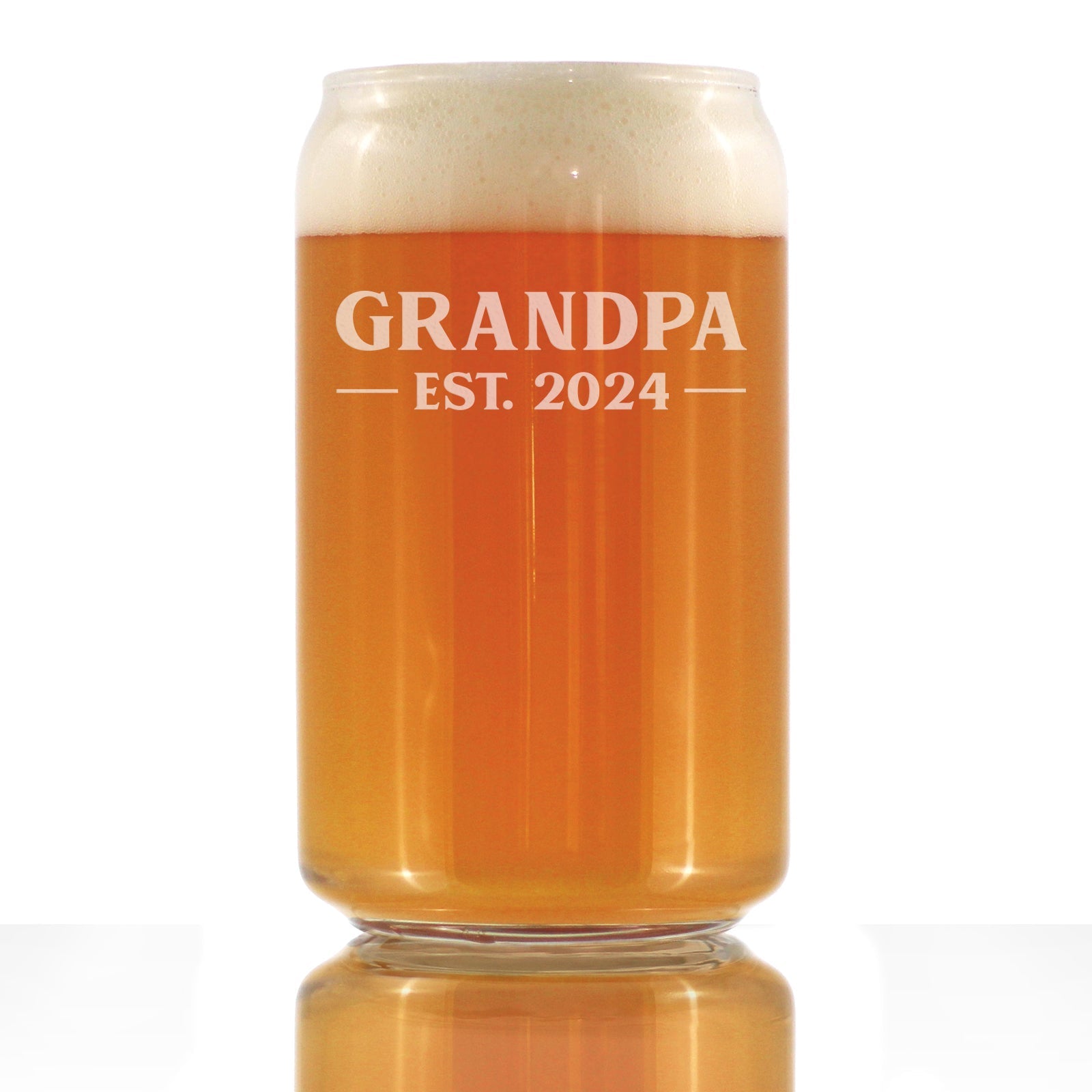 Grandpa Est 2024 - New Grandfather Beer Can Pint Glass Gift for First Time Grandparents - Bold 16 Oz Glasses