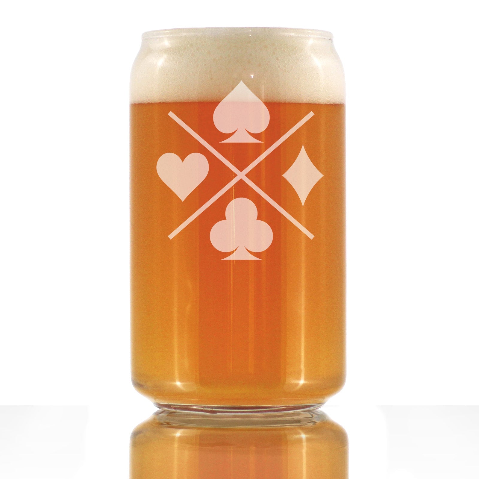 Card Suits Engraved Beer Can Glass  High Quality Gifts for Card Players Beer Can Shaped Pint Glass - 16oz