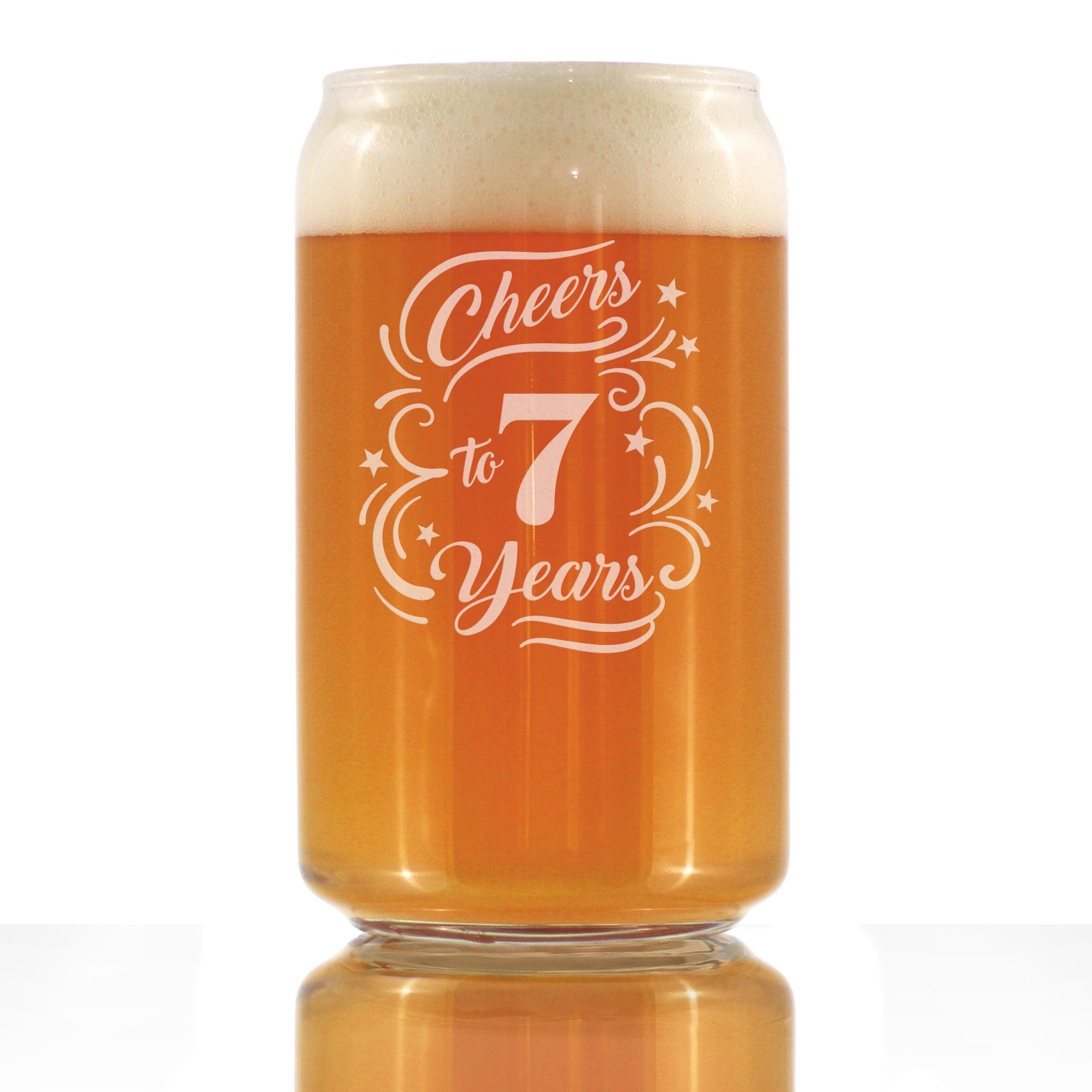 Cheers to 7 Years - Beer Can Pint Glass Gifts for Women &amp;amp; Men - 7th Anniversary Party Decor - 16 Oz Glasses