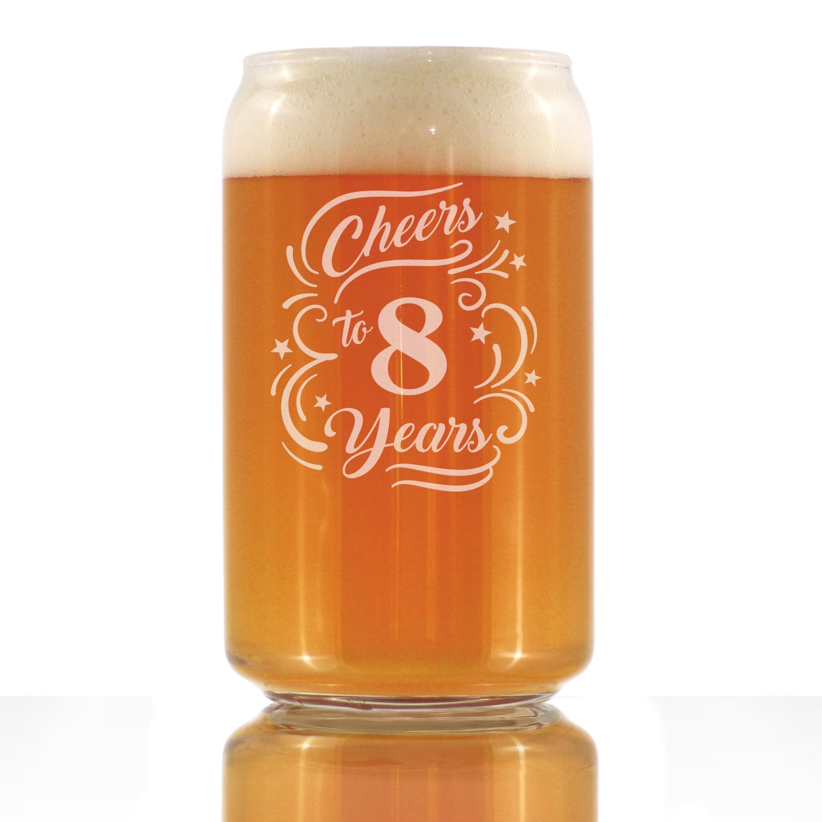 Cheers to 8 Years - Beer Can Pint Glass Gifts for Women &amp;amp; Men - 8th Anniversary Party Decor - 16 Oz Glasses