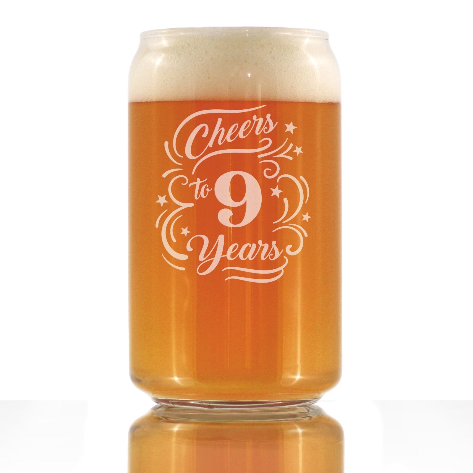 Cheers to 9 Years - Beer Can Pint Glass Gifts for Women &amp;amp; Men - 9th Anniversary Party Decor - 16 Oz Glasses