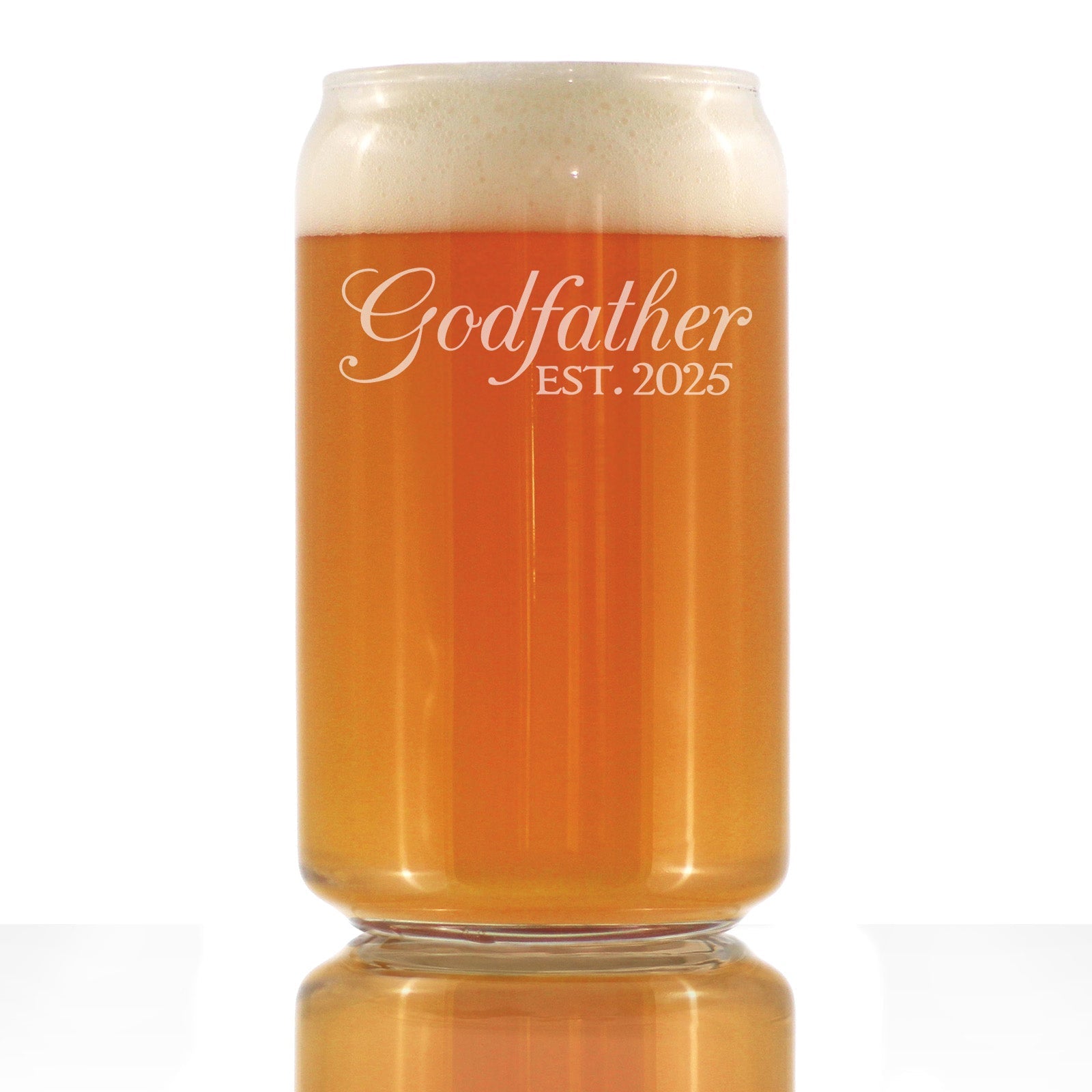 Godfather Est 2025 - New Godfather Beer Can Pint Glass Proposal Gift for First Time Godparents - Decorative 16 Oz Glasses