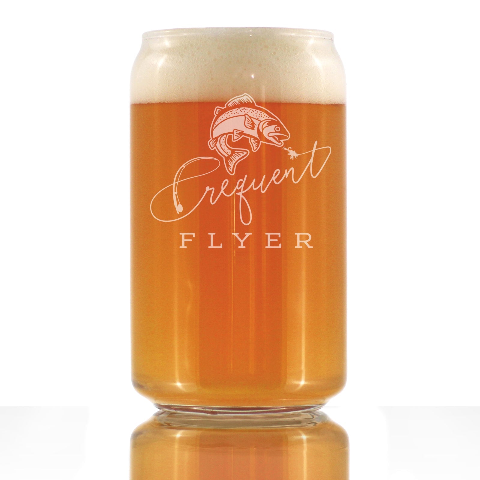 Frequent Flyer Engraved Beer Can Glass Gifts for Fly Fishers Beer Can Shaped Pint Glass - 16oz