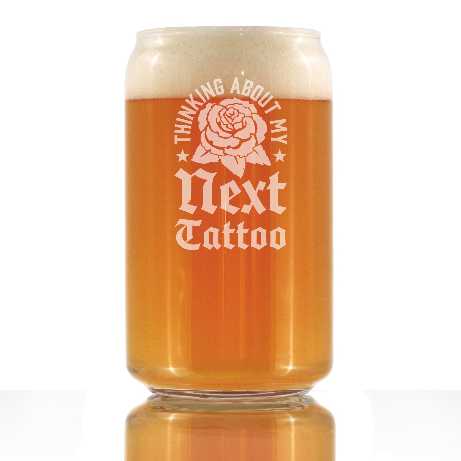 Next Tattoo Engraved Beer Can Glass Gifts for Tattoo Artist Beer Can Shaped Pint Glass - 16oz