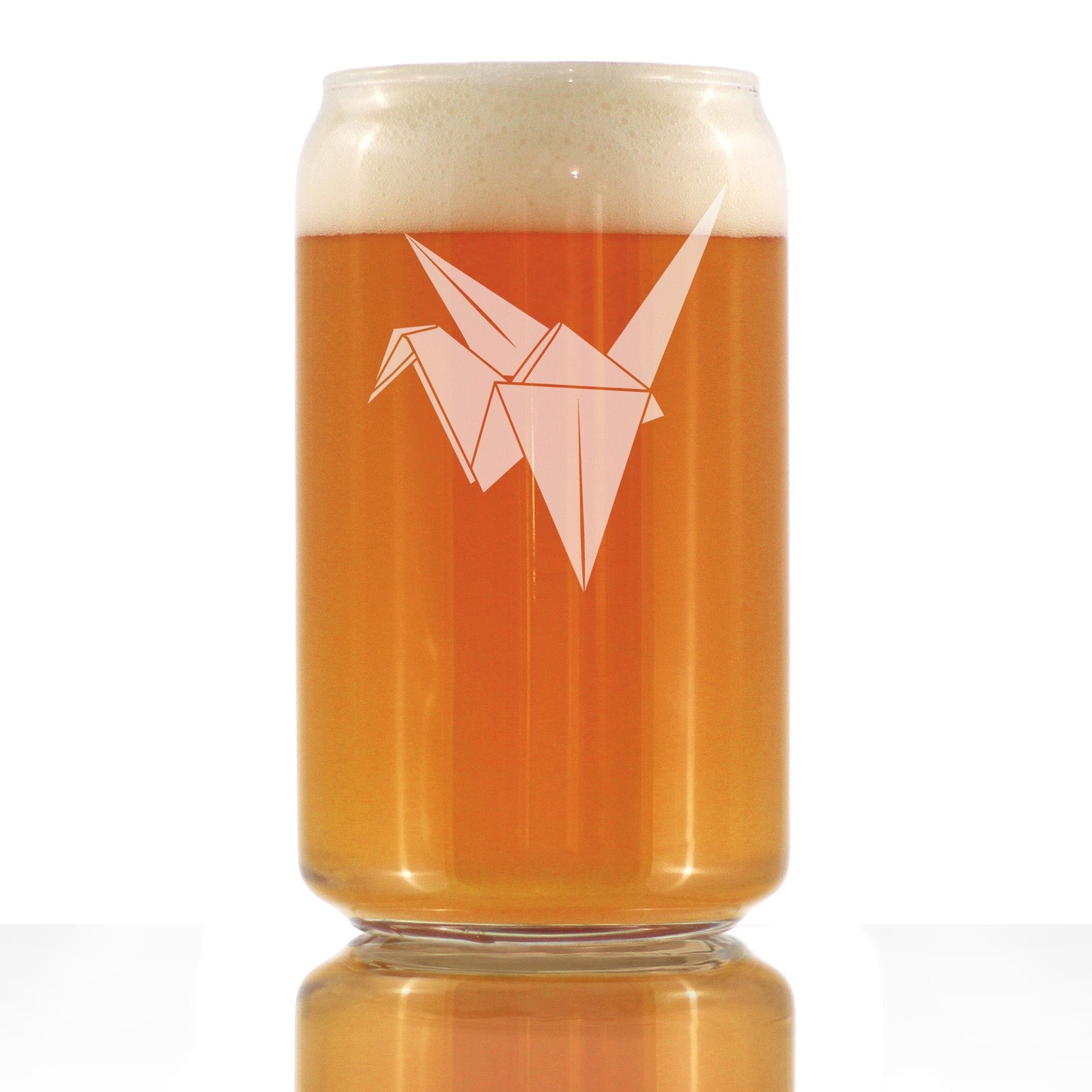 Paper Crane Engraved Beer Can Glass Japanese Decor and Gifts Beer Can Shaped Pint Glass - 16oz