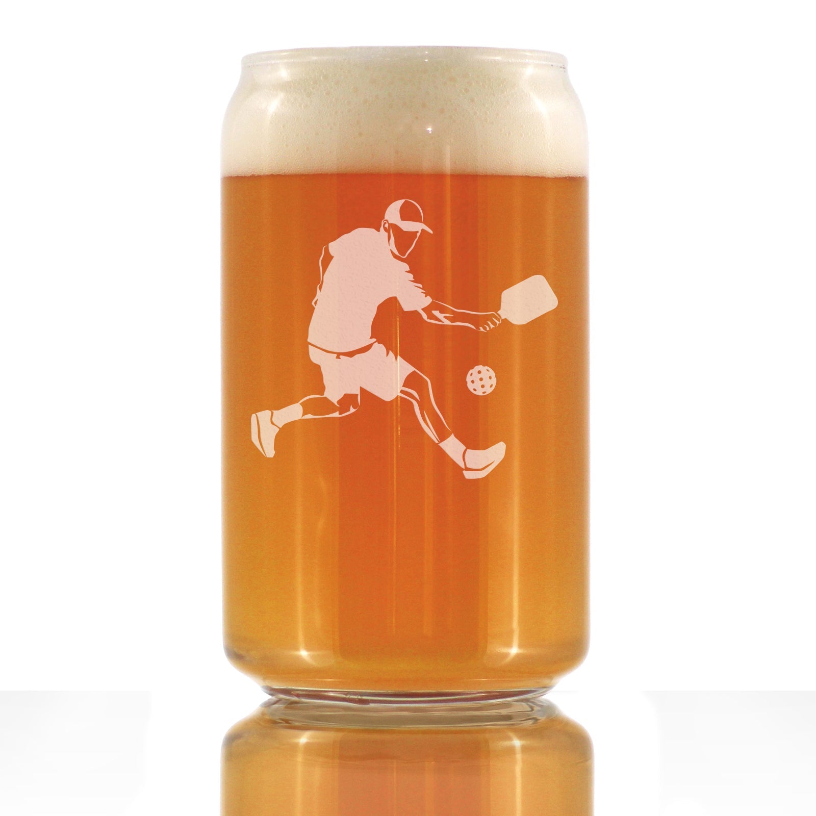 Pickleball Player Man Beer Can Pint Glass - Pickleball Gifts and Decor for Men - 16 Oz Glasses