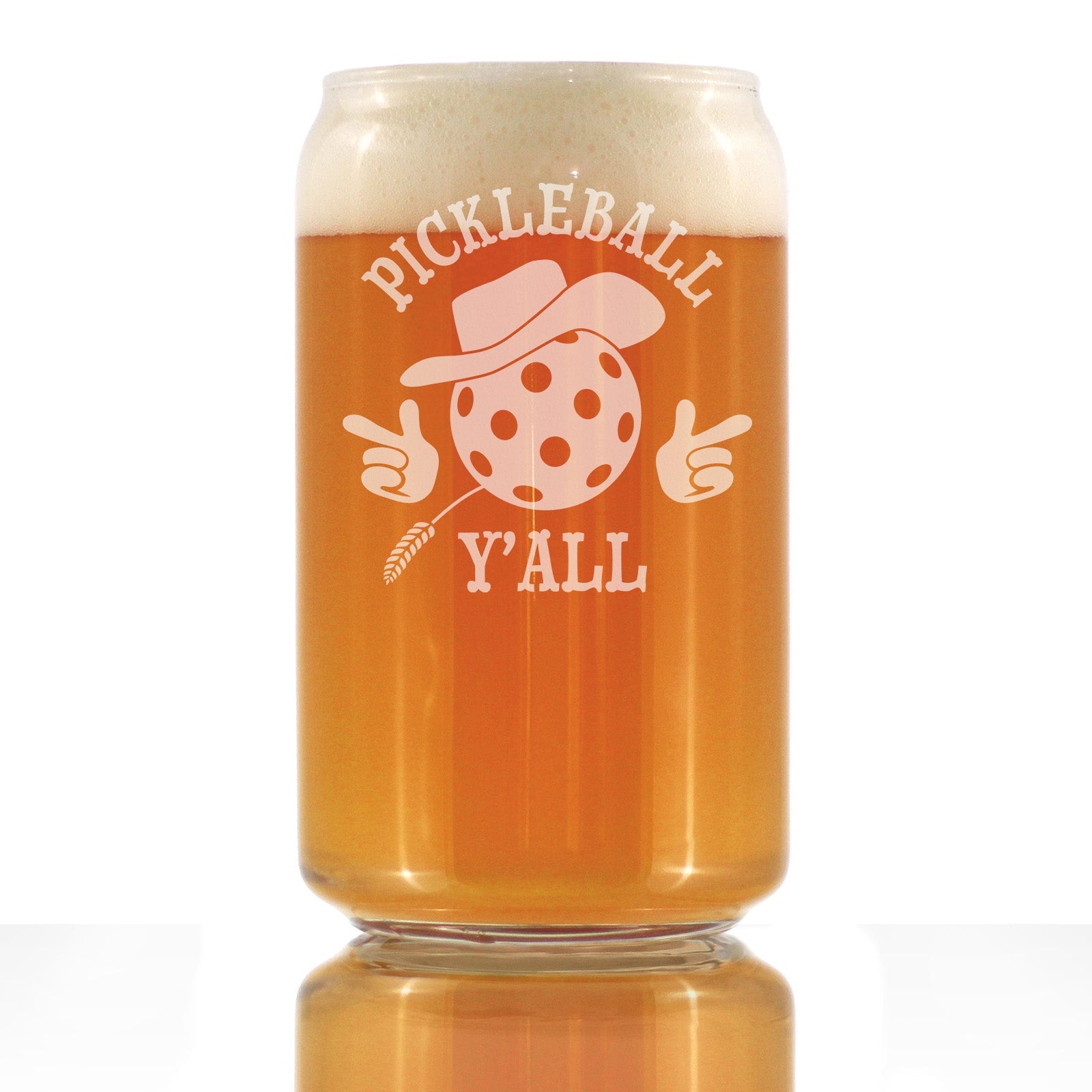 Pickleball Y&amp;#39;all Engraved Beer Can Glass Gifts Funny Pickleball Gifts Beer Can Shaped Pint Glass - 16oz