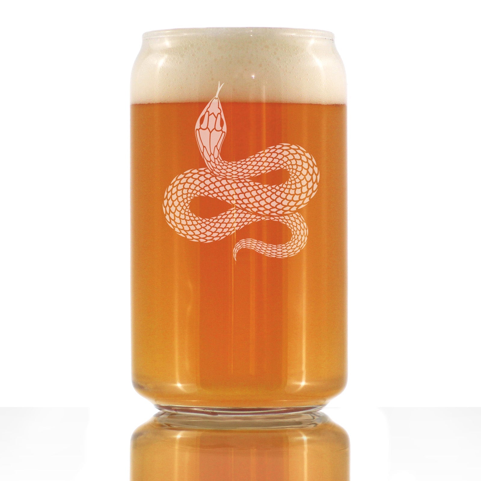 Snake Engraved Beer Can Glass Reptile Decor and Gifts for Snake Lovers Beer Can Shaped Pint Glass - 16oz