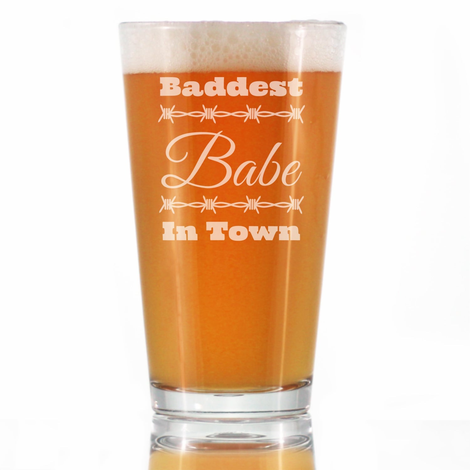 Baddest Babe in Town Engraved Pint Glass Gifts Gifts for Women with Attitude High Quality Pint Glasses for Beer - 16oz