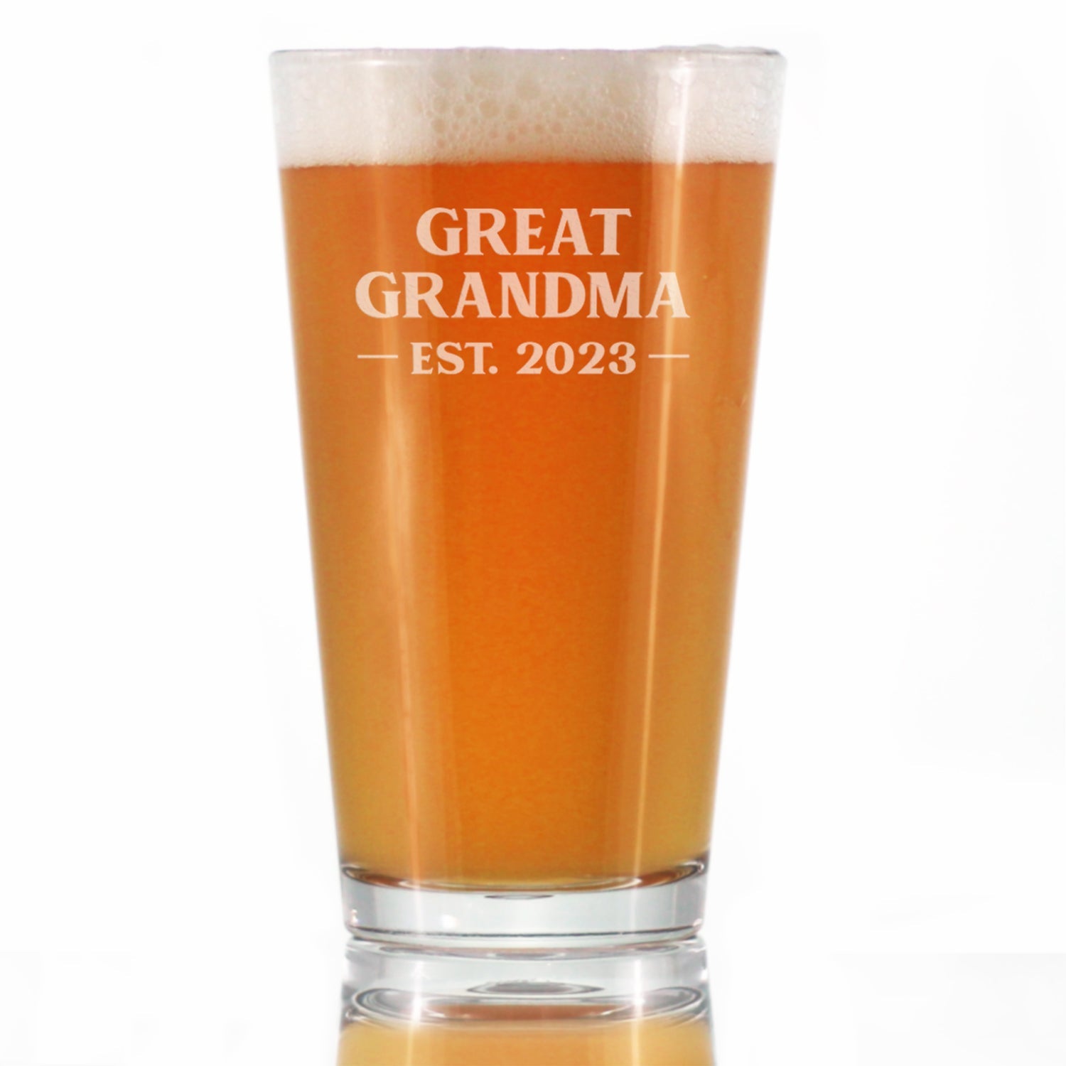Great Grandma Est 2023 - New Great Grandmother Pint Glass Gift for First Time Great Grandparents - Bold 16 Oz Glasses