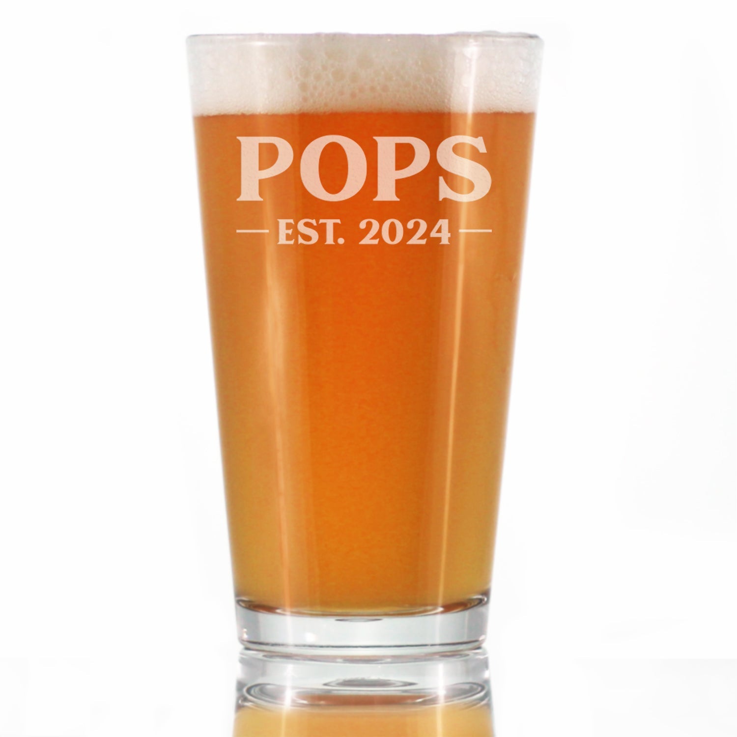Pops Est. 2024 Bold Pint Glass 16 Oz, Etched Sayings, Father&amp;#39;s Day Gifts, Fun Baby Reveal Gift for Grandparents