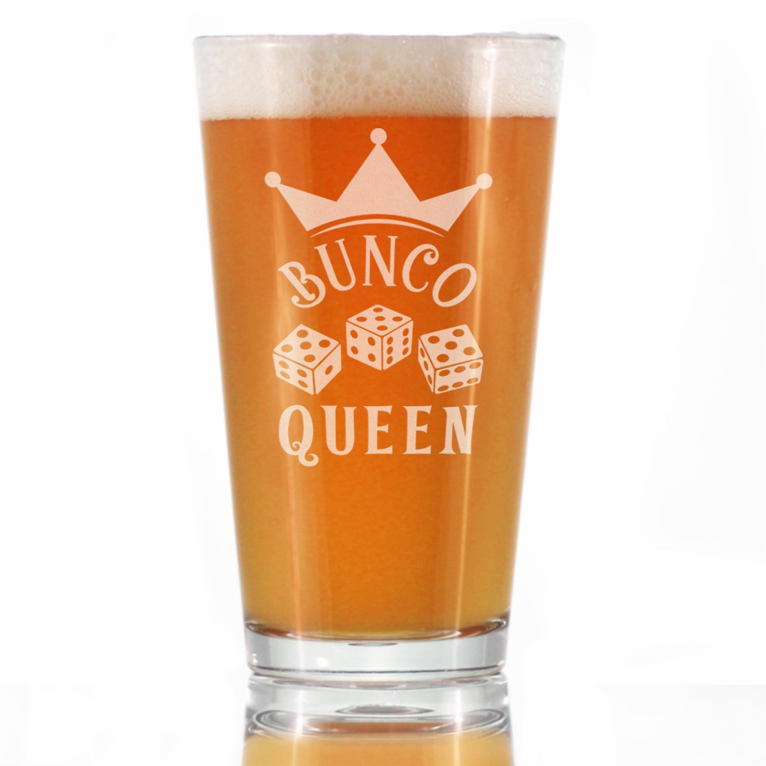 Bunco Queen Pint Glass for Beer - Bunco Decor and Bunco Gifts for Women - 16 Oz Glasses