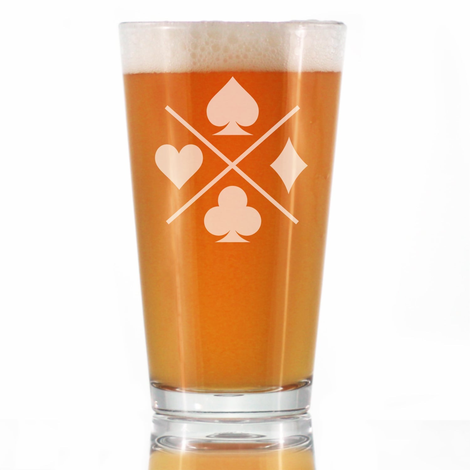 Card Suits Engraved Pint Glass High Quality Gifts for Card Players High Quality Pint Glasses for Beer - 16oz