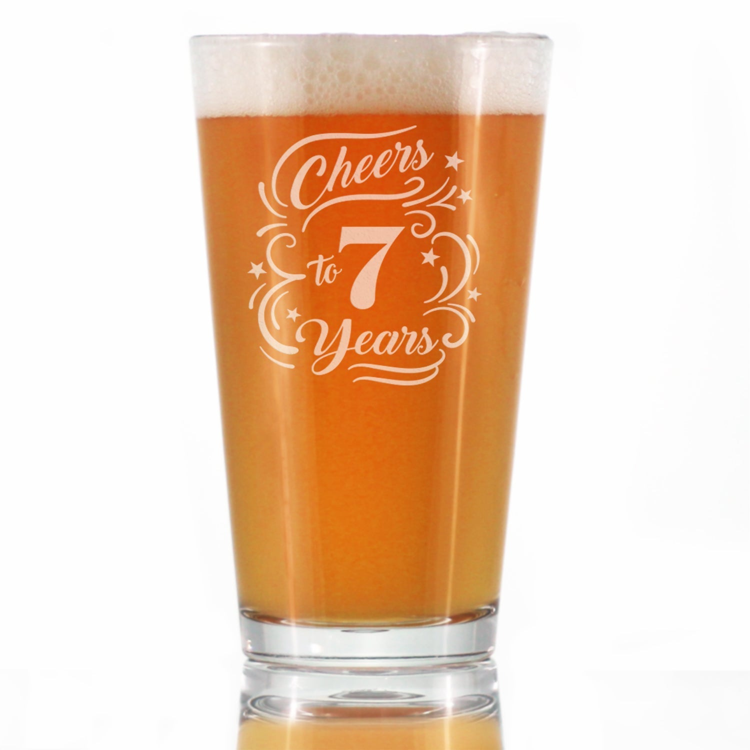 Cheers to 7 Years - Pint Glass for Beer - Gifts for Women &amp;amp; Men - 7th Anniversary Party Decor - 16 Oz Glasses