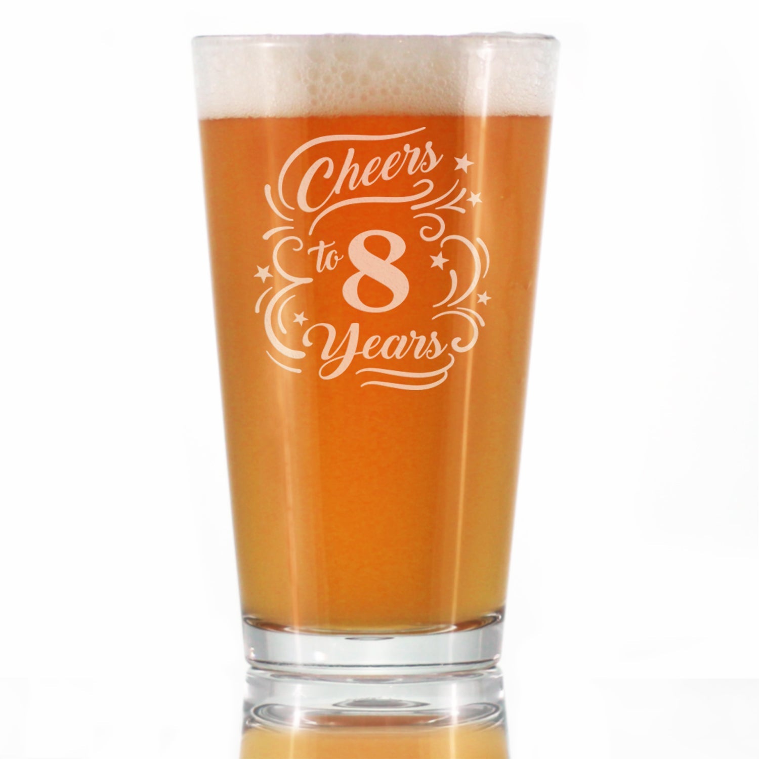 Cheers to 8 Years - Pint Glass for Beer - Gifts for Women &amp;amp; Men - 8th Anniversary Party Decor - 16 Oz Glasses
