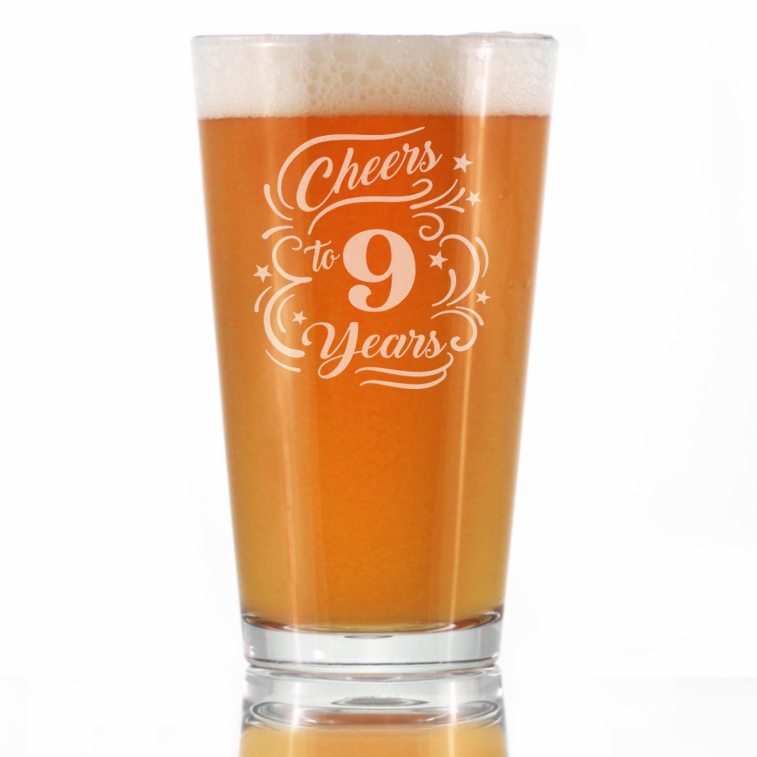 Cheers to 9 Years - Pint Glass for Beer - Gifts for Women &amp;amp; Men - 9th Anniversary Party Decor - 16 Oz Glasses