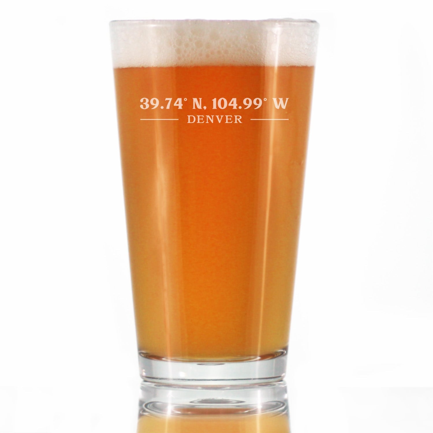 Denver Coordinates - Pint Glass for Beer - Glass Gift for Lovers of Colorado, Centennial State Themed Decor - 16 oz