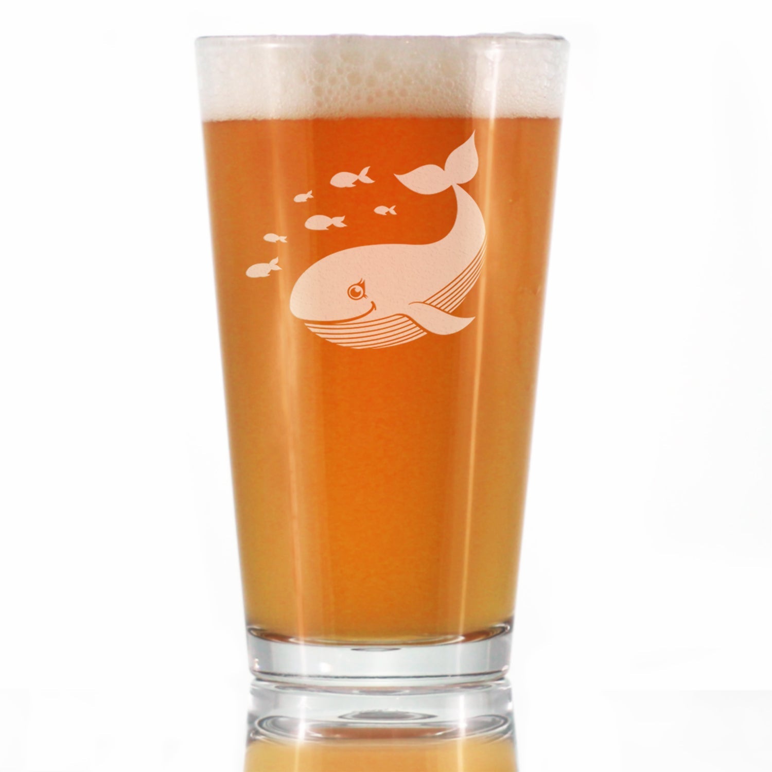 Cute Whale Pint Glass for Beer - Beach Themed Decor and Gifts for Whale Lovers - 16 Oz Glasses