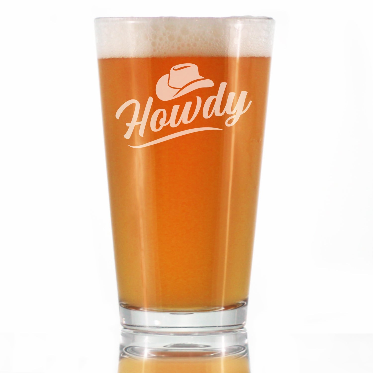 Howdy Engraved Pint Glass Gifts Country Western Decor for Home High Quality Pint Glasses for Beer - 16oz