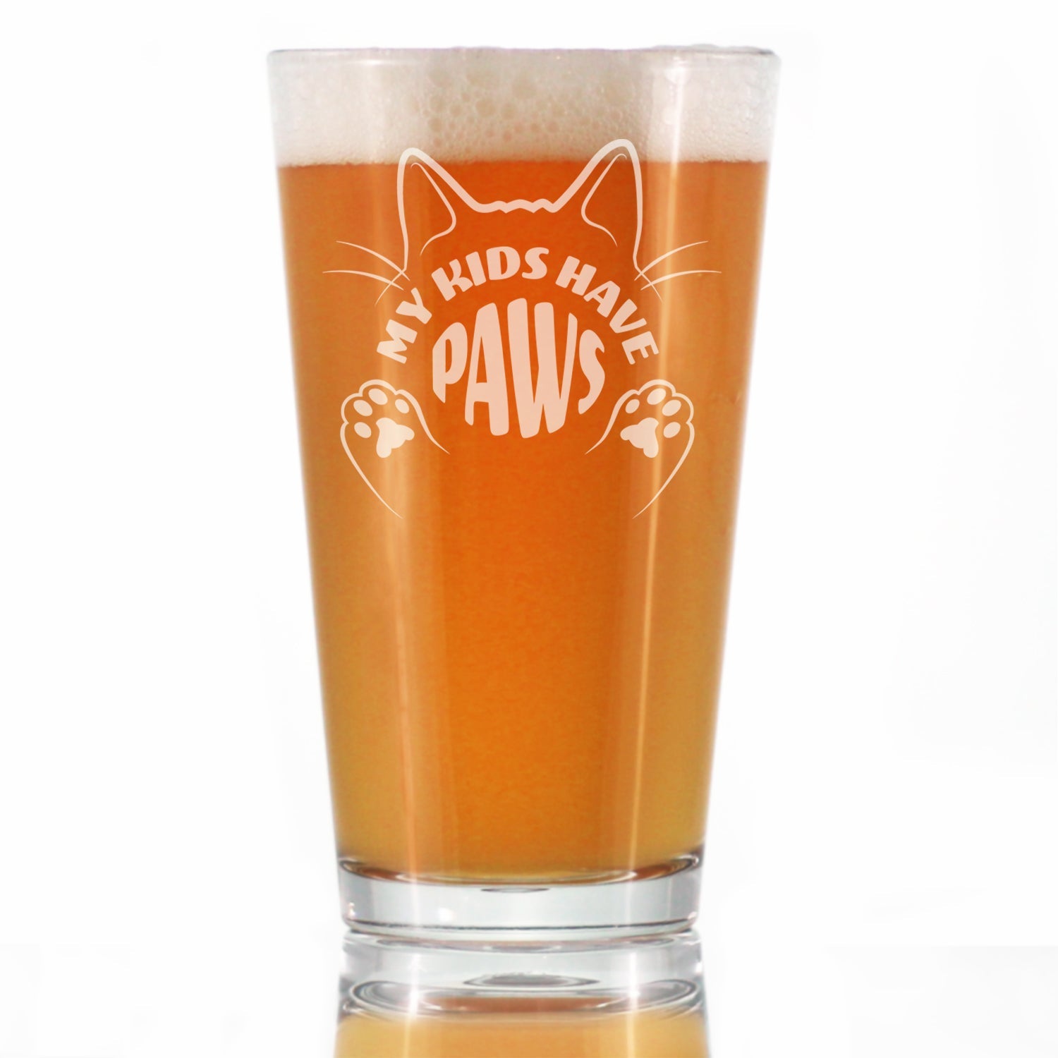 Kids Have Paws Cat Engraved Pint Glass Gifts for Cat People High Quality Pint Glasses for Beer - 16oz