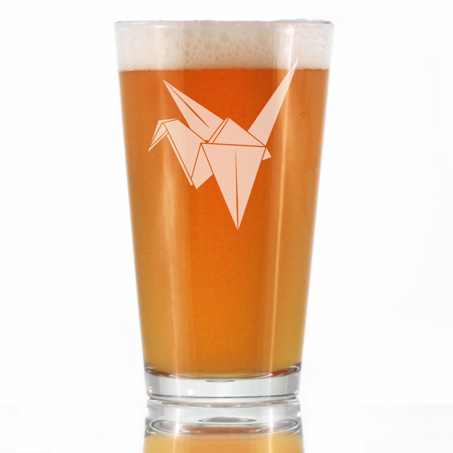 Paper Crane Engraved Pint Glass Japanese Decor and Gifts High Quality Pint Glasses for Beer - 16oz
