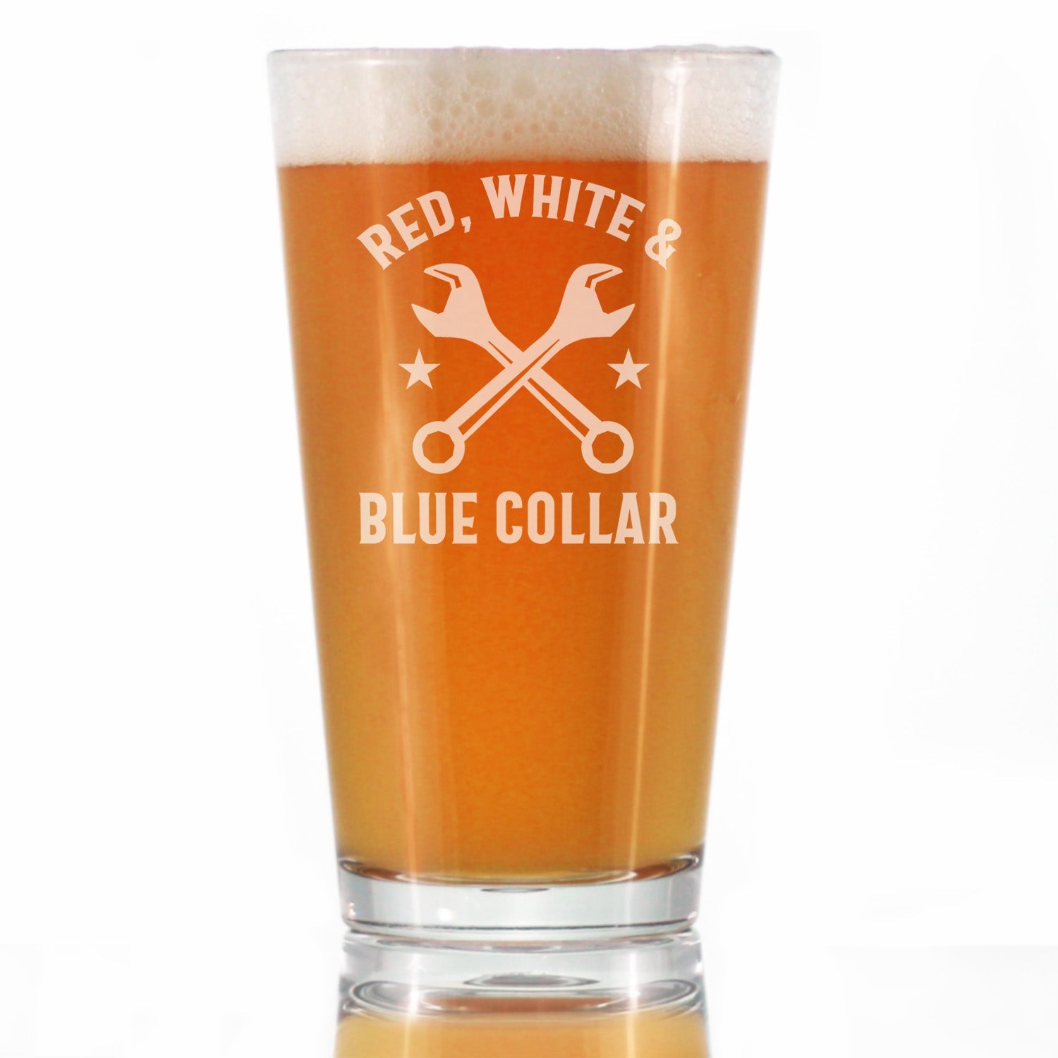 Red White &amp;amp; Blue Collar Engraved Pint Glass Gifts Gifts for Tradesmen, Manual Labor Workers High Quality Pint Glasses for Beer - 16oz