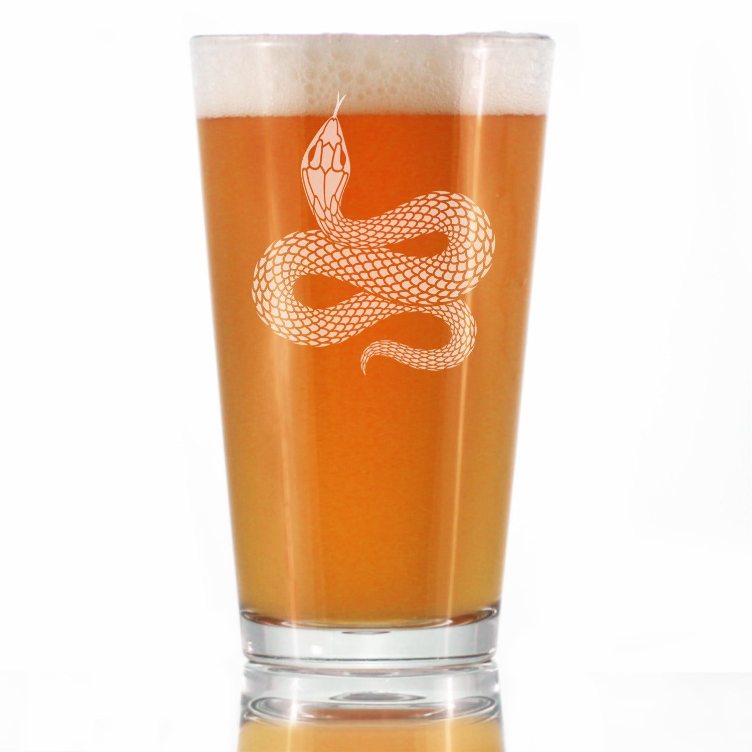 Snake Engraved Pint Glass Reptile Decor and Gifts for Snake Lovers High Quality Pint Glasses for Beer - 16oz