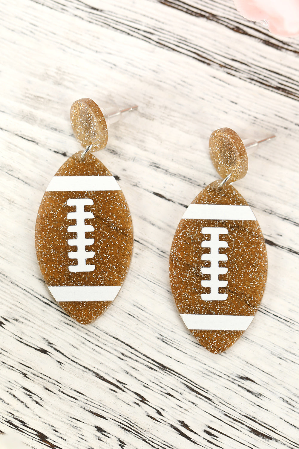 Brown Glittering Football Pendant Earrings