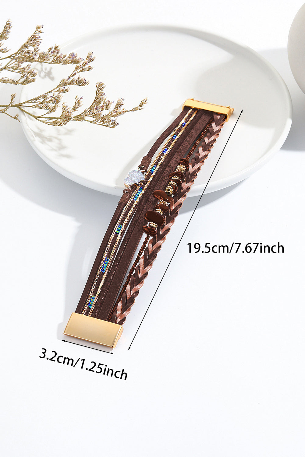 Brown Glittering Heart Accent Multi-layer Vintage Bracelet