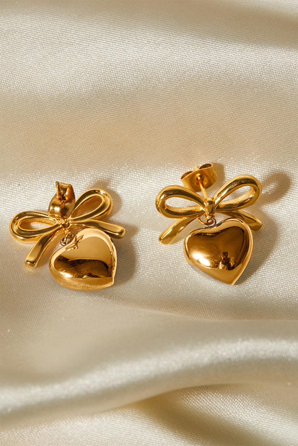Gold Heart and Bow Studded Earrings