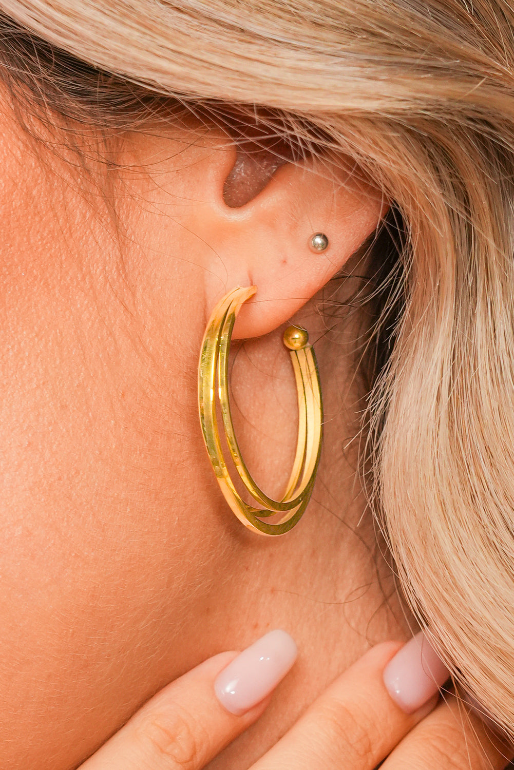 Gold Minimalist Triple Hoop Earrings