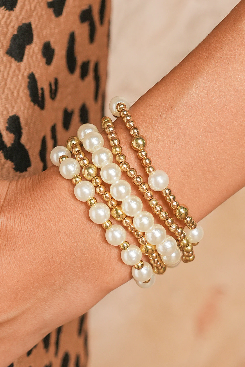Gold Cross Pearls Decor Multi Layer Bracelets