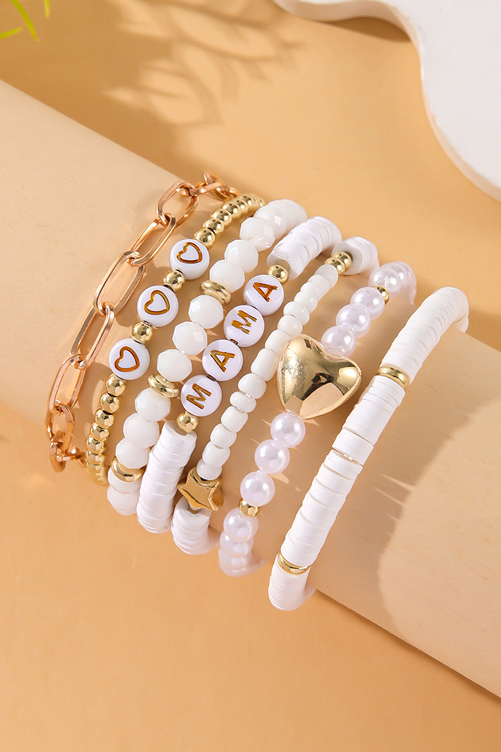 White MAMA Heart Pearl Layer Bracelet