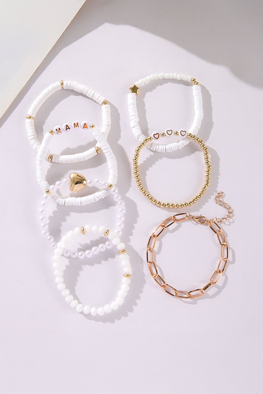 White MAMA Heart Pearl Layer Bracelet