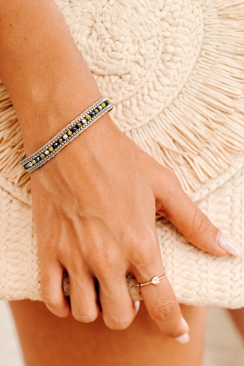 Adjustable Draw-cord Crystal Beading Bracelet