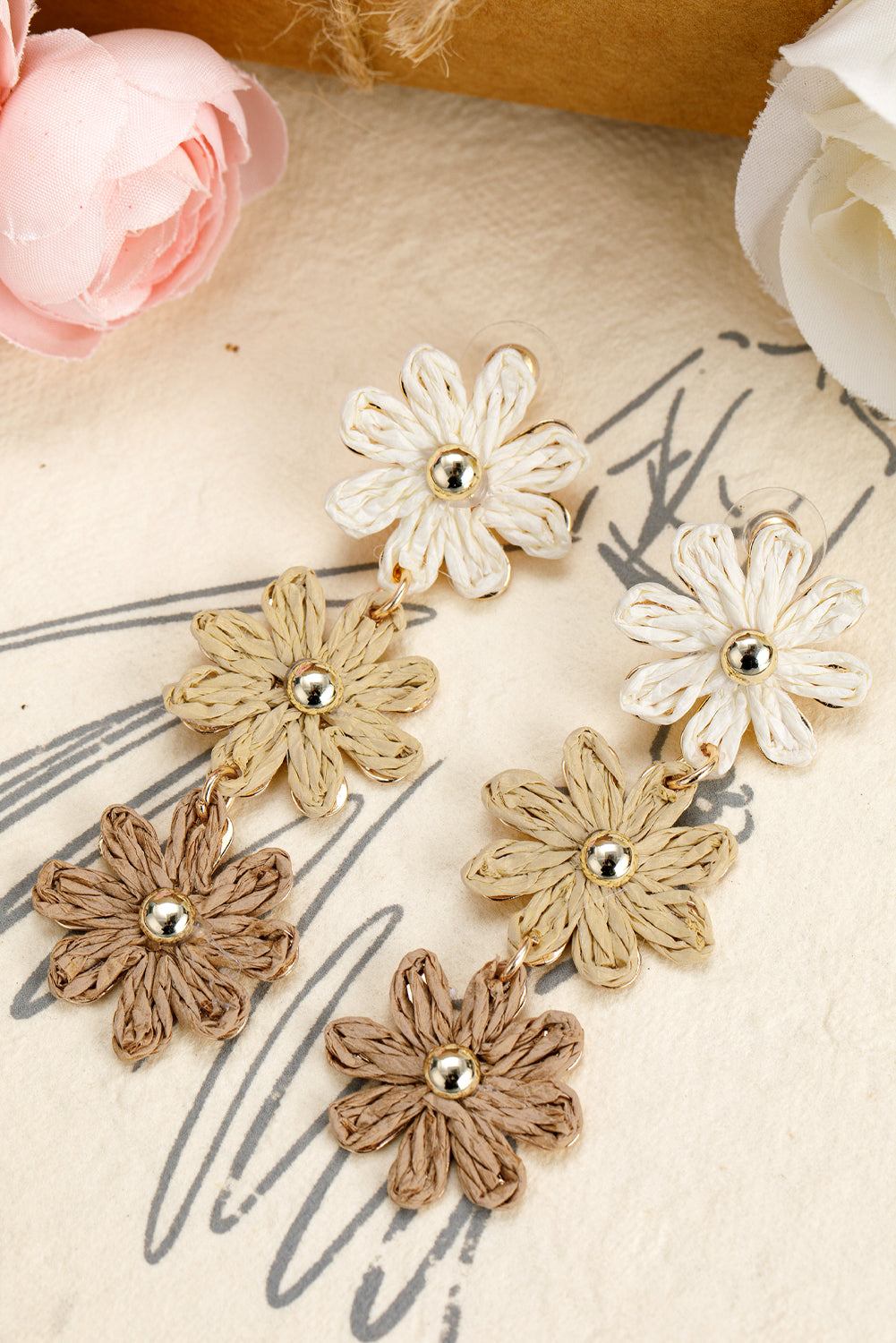 Crochet Flowers Stud Dangle Earrings