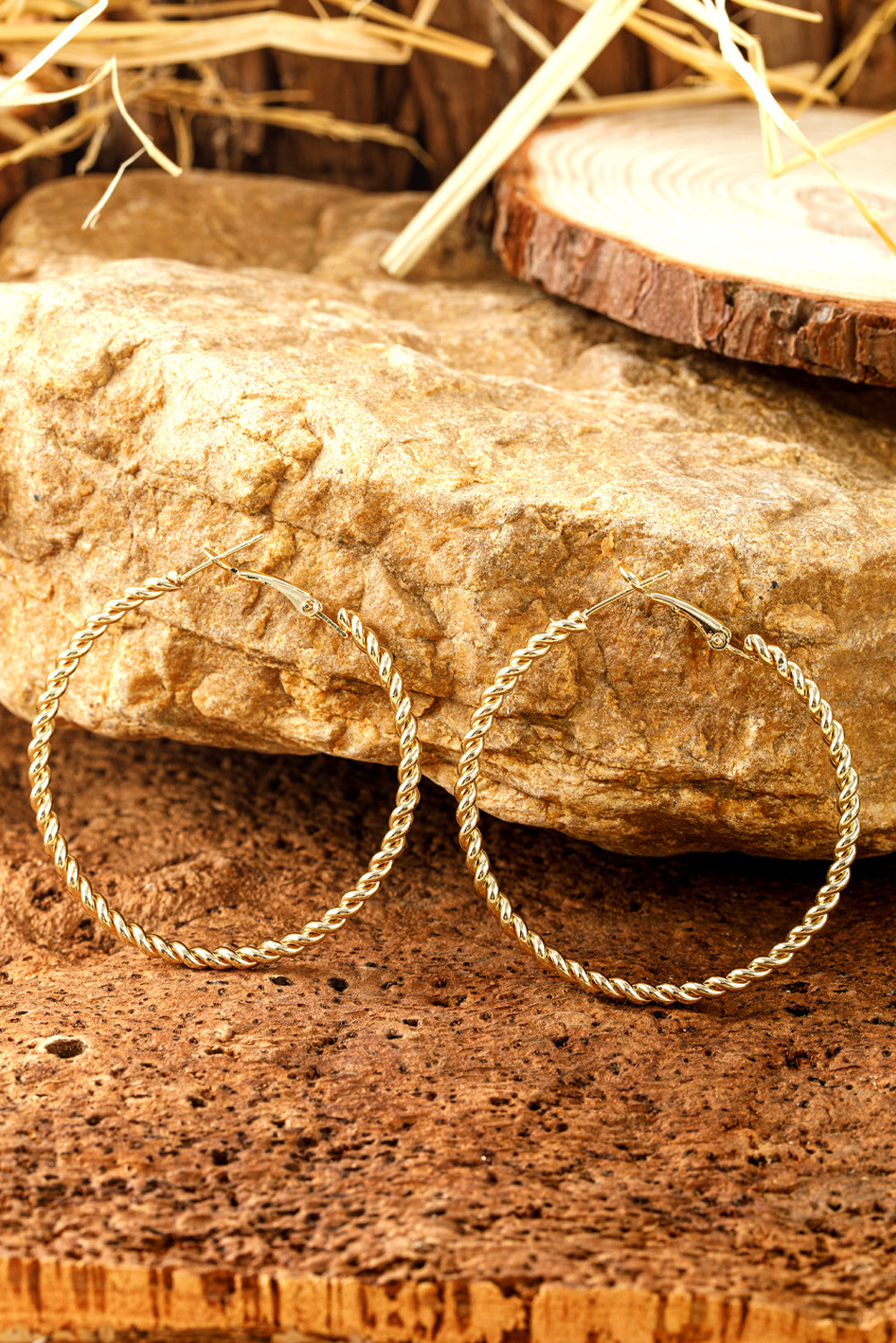 Gold Twisted Large Hoop Earrings