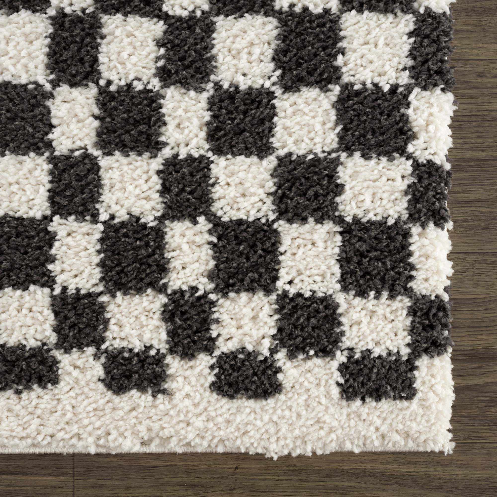 Kieu Black &amp; White Checkered Shag Rug