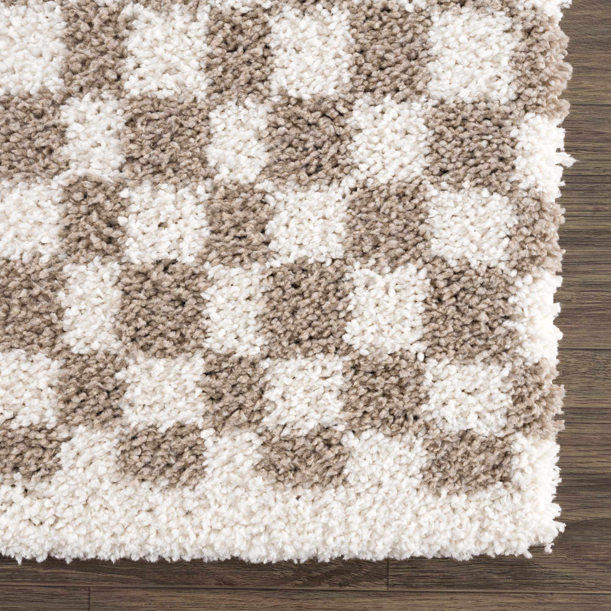 Kieu Taupe Checkered Shag Rug