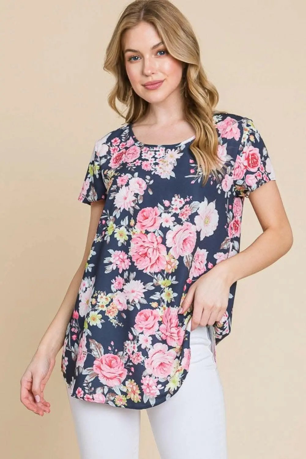 just arrived - BOMBOM Floral Round Neck Short Sleeve T-Shirt