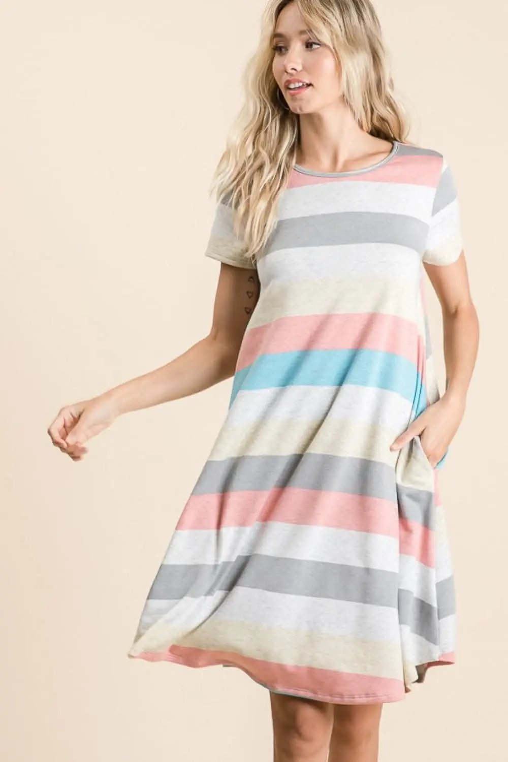 Striped Dress Women&amp;#39;s Casual Day-to-Night Dress with Pockets