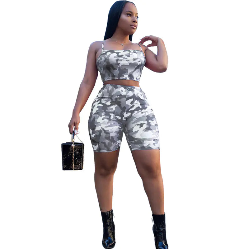 Style Loft Collection Commando In Chief Camouflage Crop Top and Shorts Set