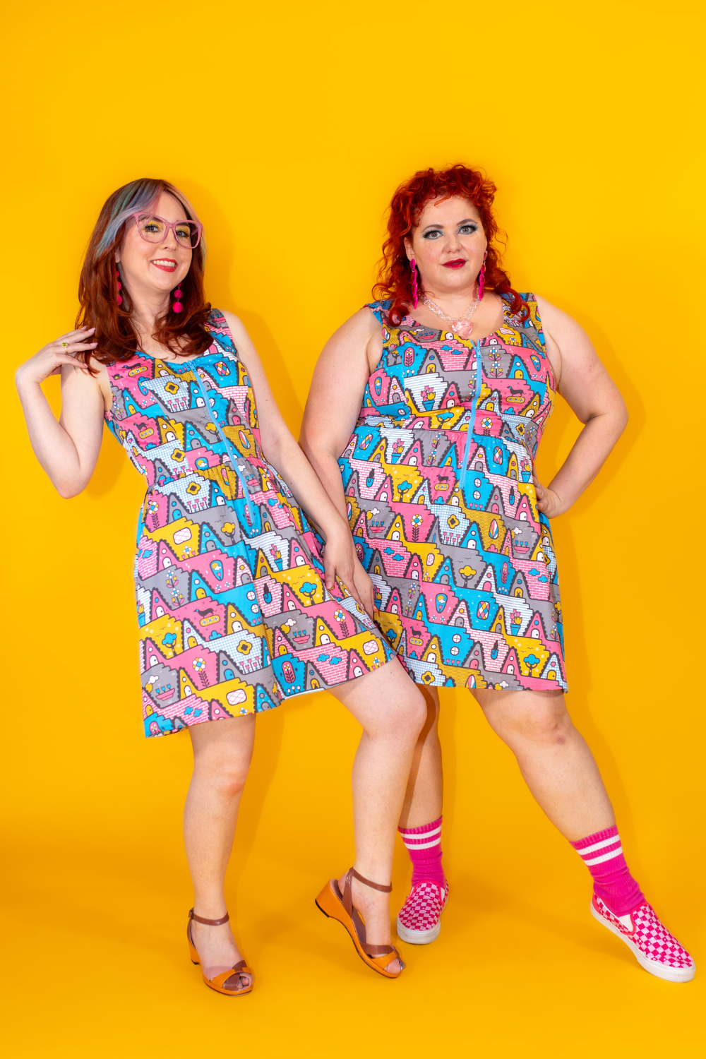 8-Bit A-Frames Fit &amp;amp; Flare Dress in Pretty Pastel