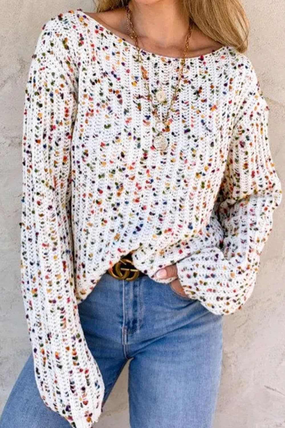 Trendsi Backless Confetti-knit Pullover - Knit Tops