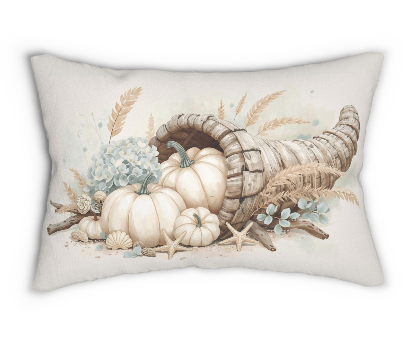 Coastal Farmhouse  Cornucopia Throw Pillow | Nautical Thanksgiving Decor