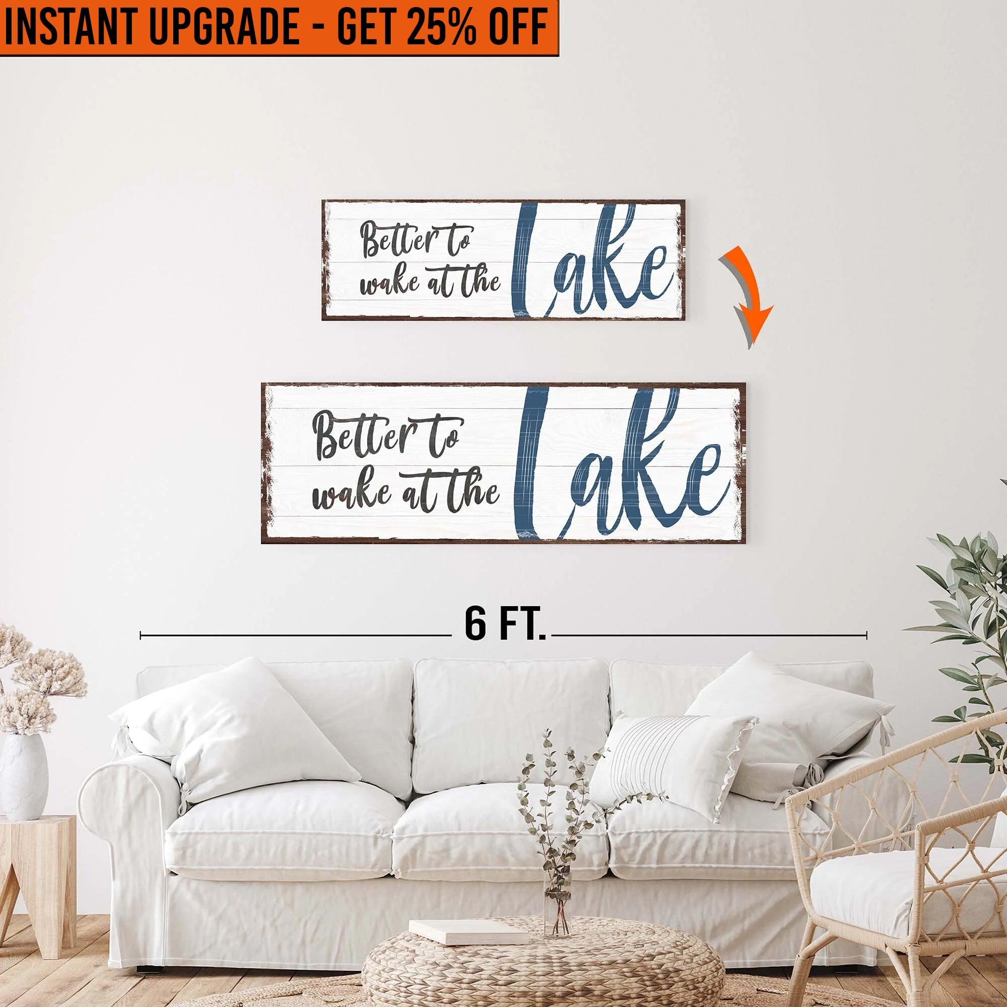 Upgrade Your 36x12 Inches Canvas &amp;#39;Better To Wake At The Lake Sign&amp;#39; To 48x16 Inches Canvas