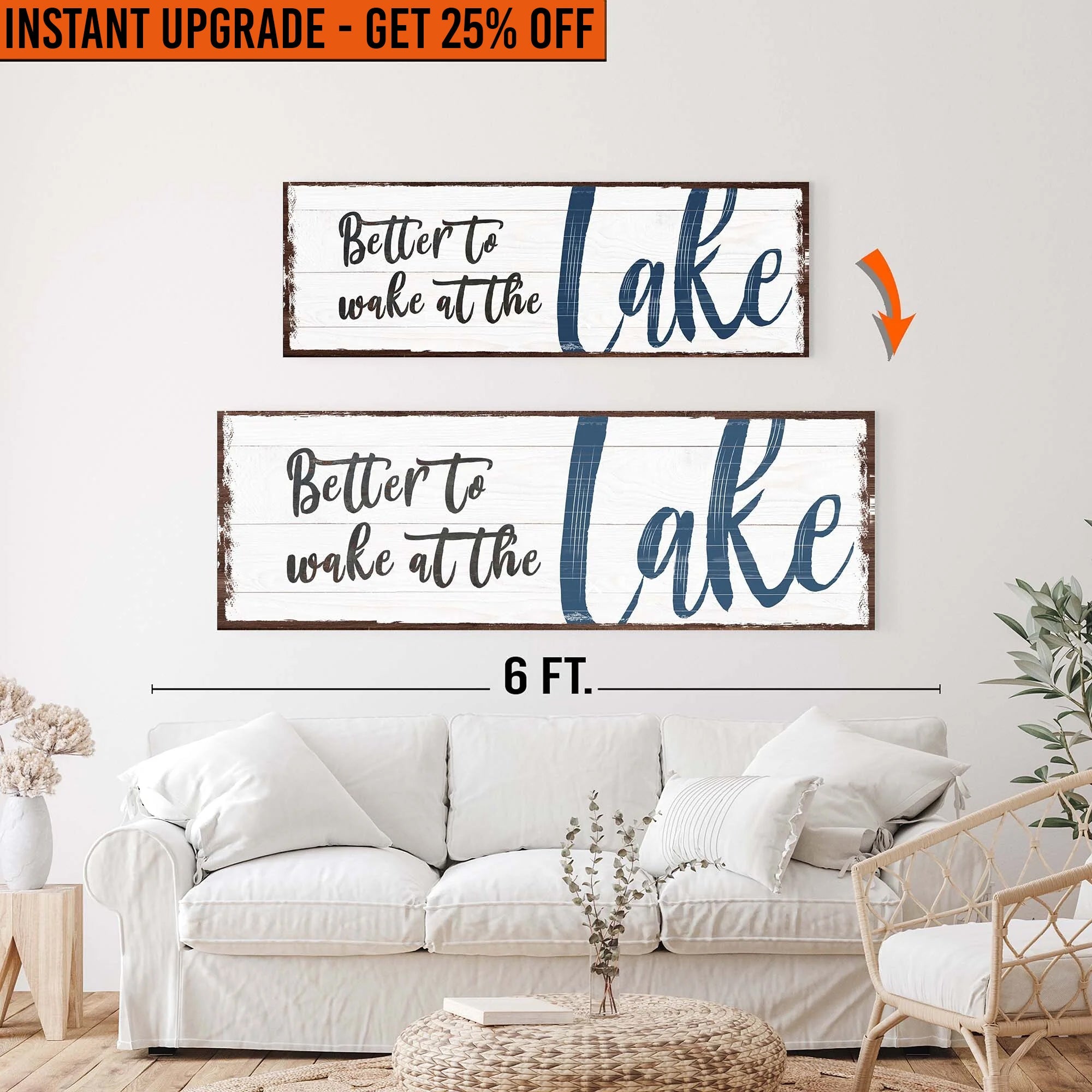 Upgrade Your 48x16 Inches Canvas &amp;#39;Better To Wake At The Lake Sign&amp;#39; To 60x20 Inches Canvas